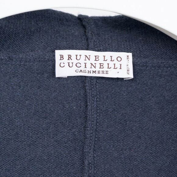 Brunello Cucinelli Blue & Taupe Two-Tone Cashmere Hooded Toggle Cardigan - Picture 8 of 9